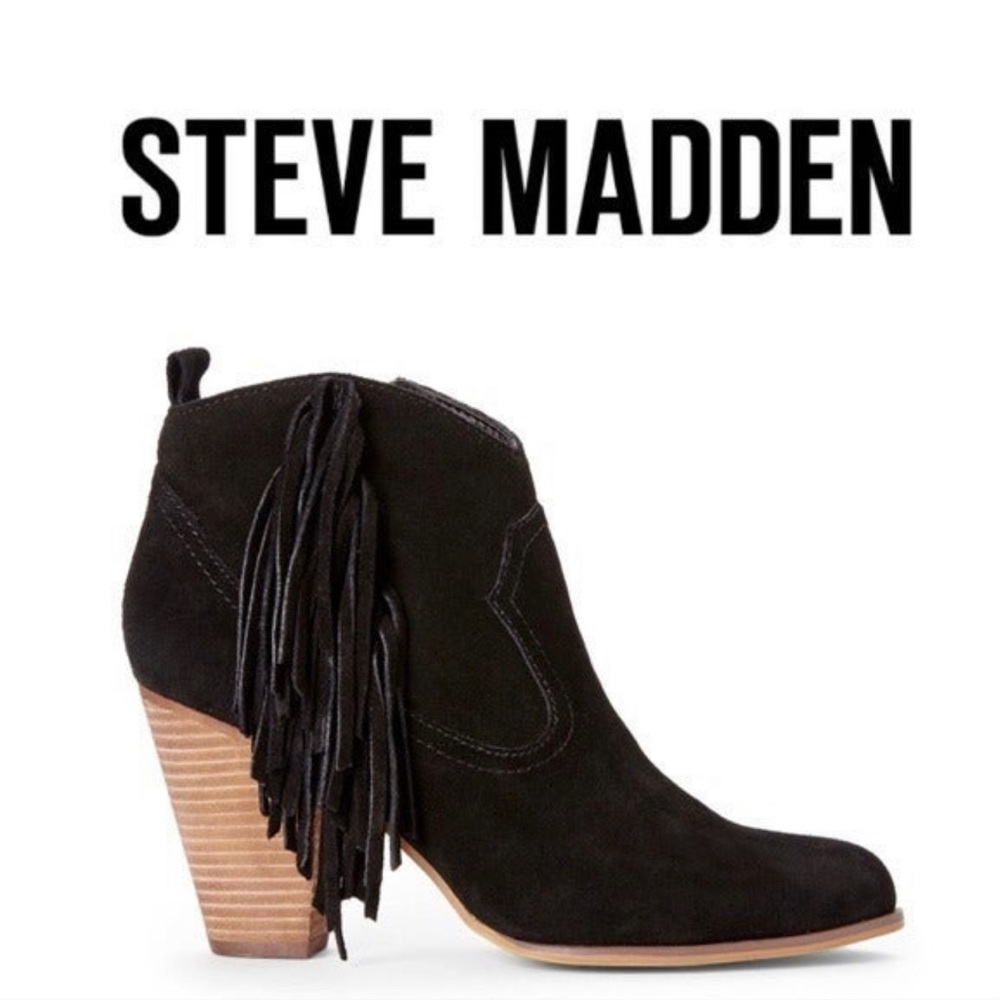 Steve Madden Cian Black Faux Suede Ankle Booties